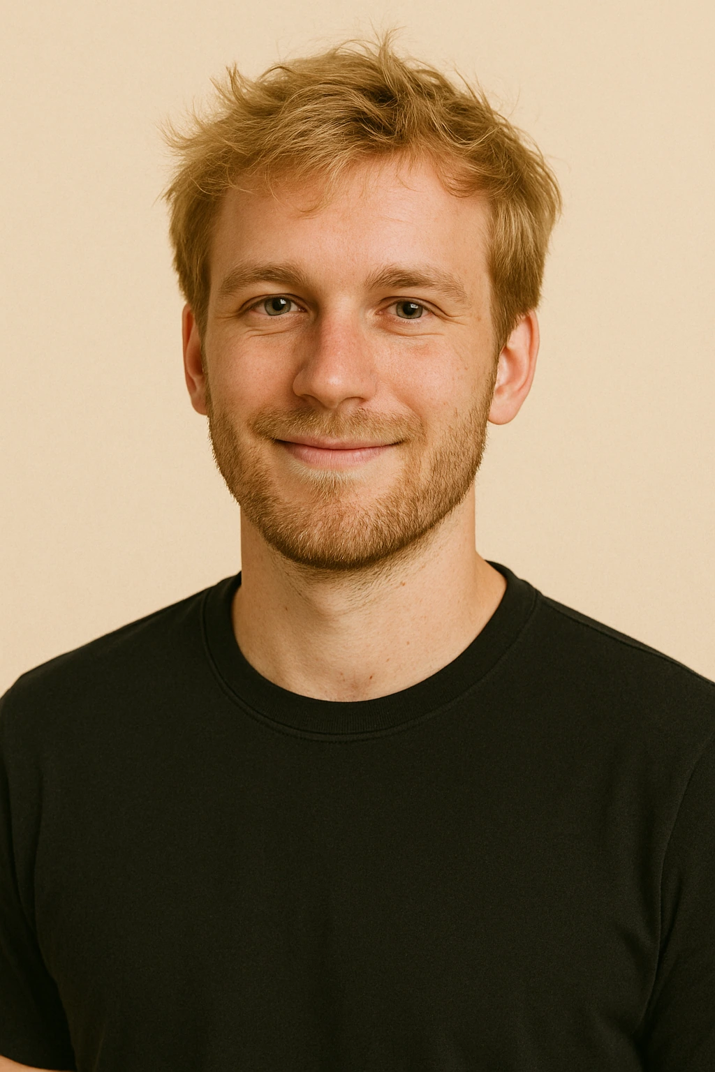 Portrait against a warm cream background