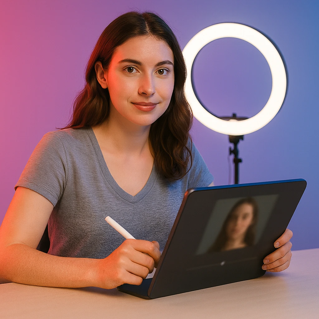 A creator exploring portrait editing on a tablet